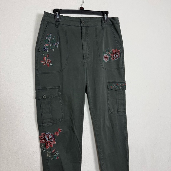 Sundance High Waist Floral Embroidered Cargo Pants Grey Bohemian Sz 12 - Picture 2 of 10